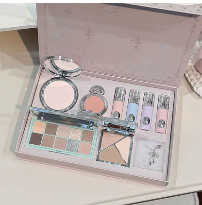 Makeup Kit Include 4 Matte Lipgloss,1 Face Blusher,1 Pressed Powder,1 Eyesshadow Palette,1 Contour Palette with Necklace