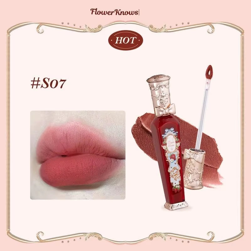 Flower Know Strawberry Rococo Cloud Liquid Lipstick Cream Lip Glaze Matte Milk Tea Korean Makeup Long Lasting Lipgloss