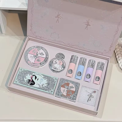 Makeup Kit Include 4 Matte Lipgloss,1 Face Blusher,1 Pressed Powder,1 Eyesshadow Palette,1 Contour Palette with Necklace